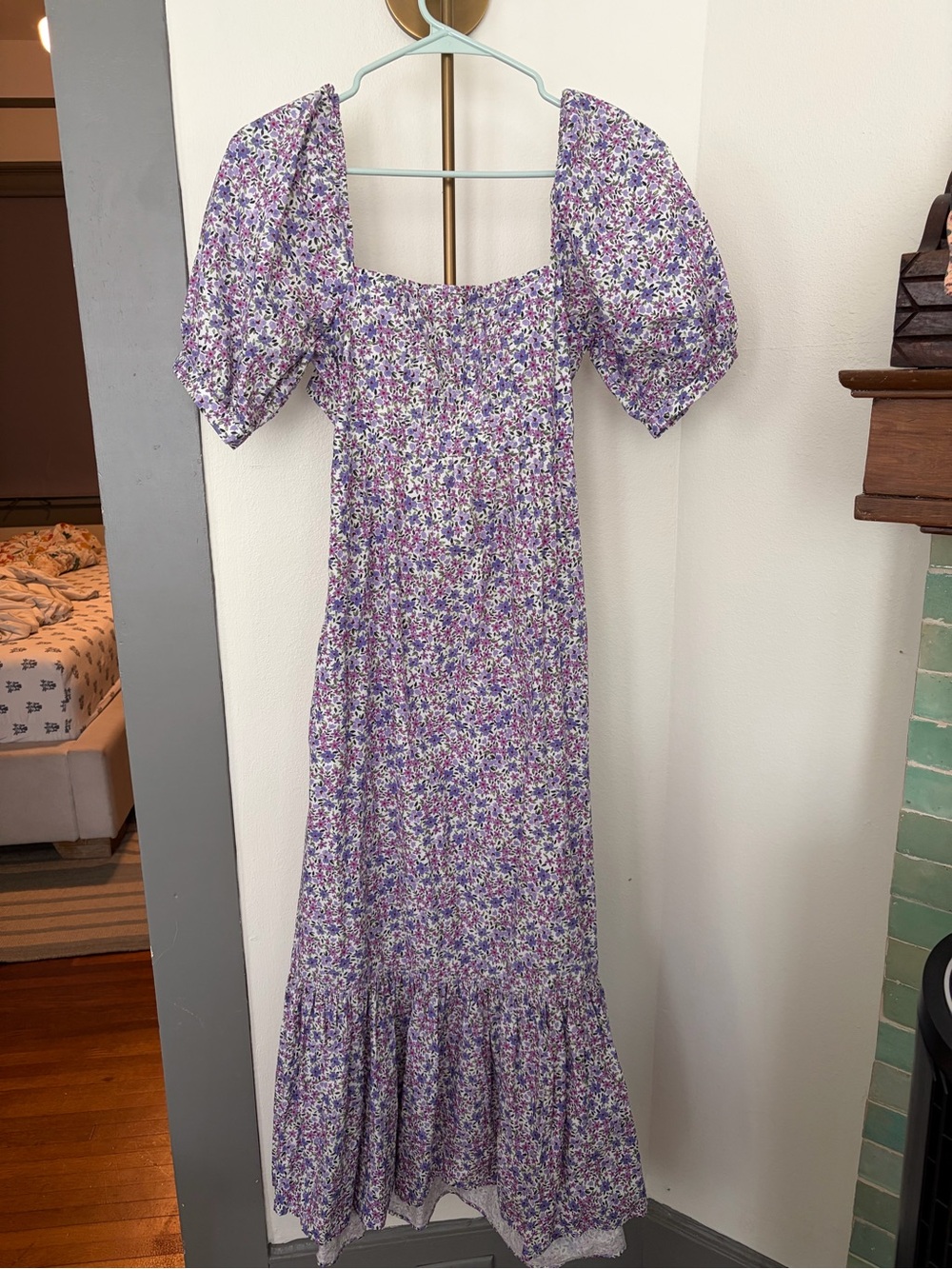 Favorite Daughter Lavender Floral Puff-Sleeve Maxi Dress